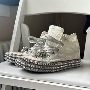 Free People l Nan-Ku Distressed Studded High-Top Sneakers